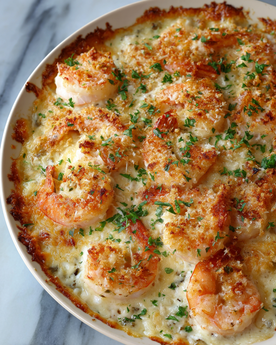 Cheesy Irresistible Shrimp Gratin Oven Baked Bliss
