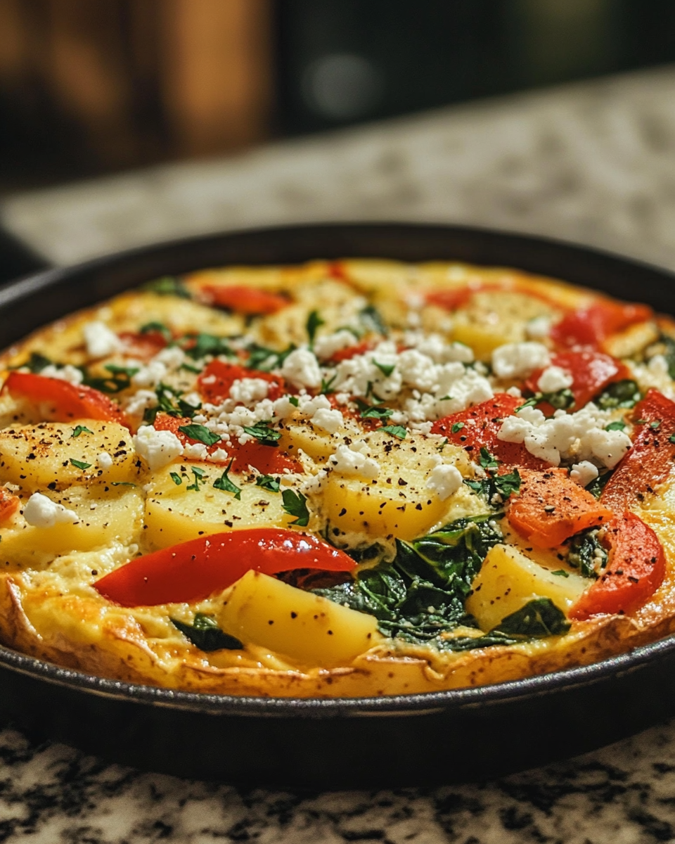 Savor the Flavor: Easy Frittata with Potatoes, Red Peppers, and Spinach Recipe – 6 Simple Comfort Layers